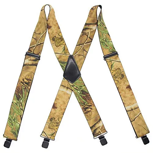 Suspenders for Women and Men Heavy Duty Mens Camo Tactical Suspenders Elastic X Back Work Suspenders Men's Jeans Trousers Military Style Belt Suspenders with Strong Clips 2