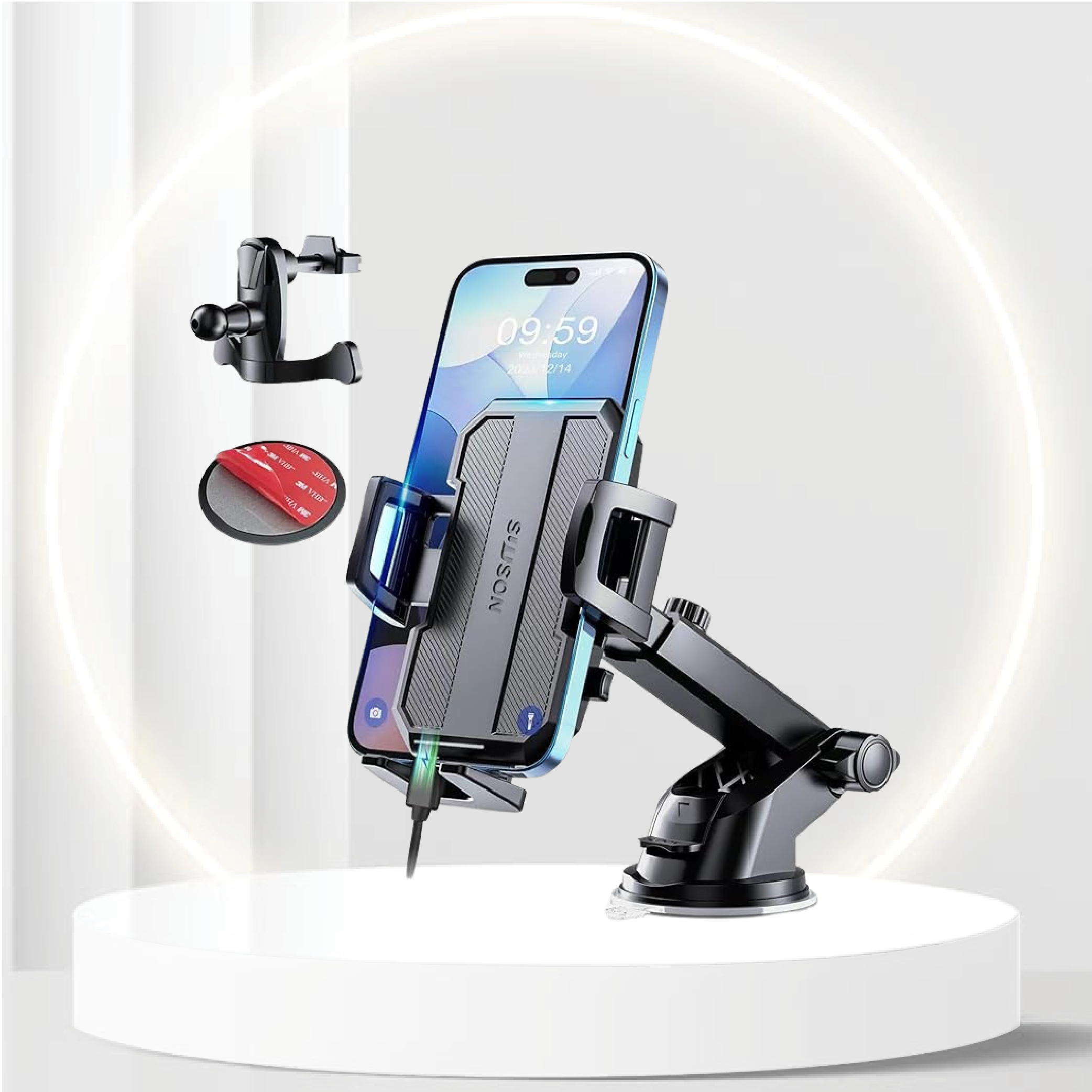 SUUSON Upgraded 3-in-1 Car Phone Holder Mount [Powerful Suction] Phone Mount for Car Dashboard Air Vent Windshield,for All iPhone Android Phone (Black)