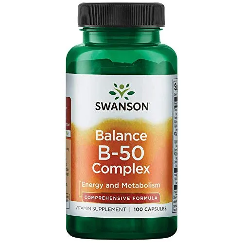 Swanson B-50 B-Complex Vitamins Energy Cardio Stress Metabolism Support 100 Capsules (Caps)