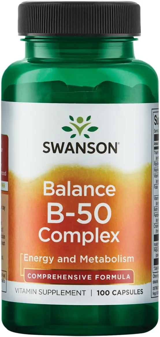 Swanson B-50 B-Complex Vitamins Energy Cardio Stress Metabolism Support 100 Capsules (Caps)