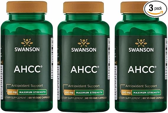 Swanson Maximum Strength AHCC Mushroom Extract Immune Support Supplement for Adults Seeking Natural Immune Defense - 500 mg (60 Vegan Capsules, 3 Pack)