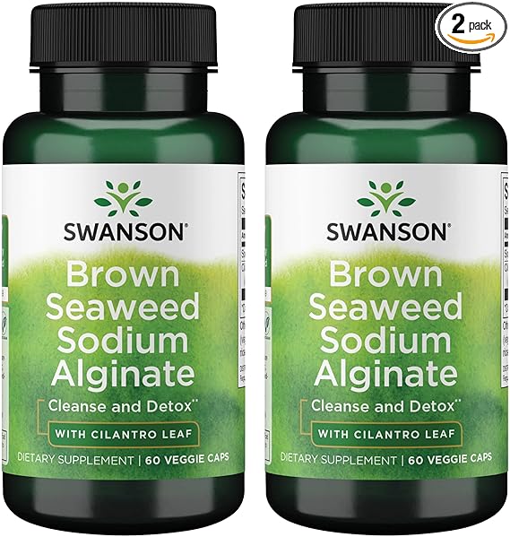 Swanson Premium- Brown Seaweed Sodium Alginate with Cilantro Leaf - 60 Veggie Caps (2 Pack)