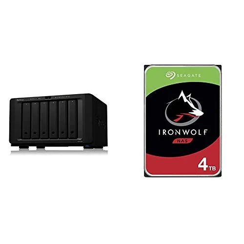Synology 6 Bay NAS DiskStation - DS1618+ (Diskless) & Seagate IronWolf 4TB NAS Internal Hard Drive HDD ï¿½ CMR 3.5 Inch SATA 6Gb/s 5900 RPM 64MB Cache for RAID Network Attached Storage