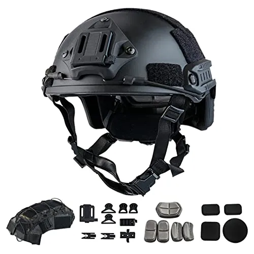 Tactical Airsoft Helmet with Helmet Cover,NVG Mount,Adjustable Fixed Knob, MH Type Paintball Fast Helmet for Military Sports Hunting Shooting