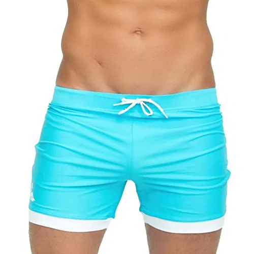 Taddlee Men Swimwear Solid Basic Long Swim Boxer Trunks Board Shorts Swimsuits (S) Blue