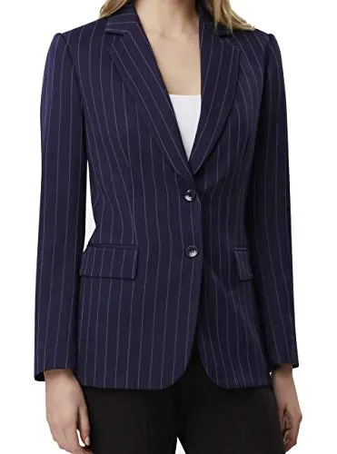 Tahari By ASL Women Blazer Petite Pinstripe Button Front Blue 10P
