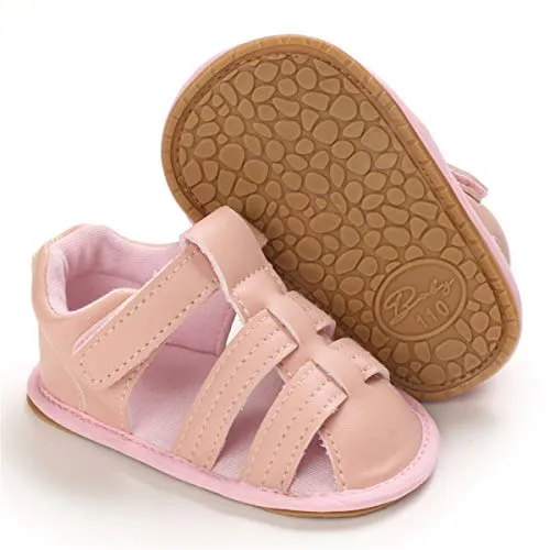 TAREYKA Infant Baby Boys Girls Sandals Closed-Toe PU Leather Soft Anti-Slip Rubber Sole Infant Summer Outdoor Shoes Toddler First Walkers Flat Shoes(12-18 Months Toddler C/Pink)