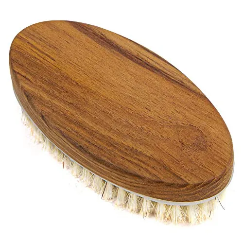 Teak Body Brush for Wet and Dry Brushing, Exfoliating Brush Body Scrubber for Cellulite Massager, Lymphatic Drainage and Accelerate Blood Circulation, Oval Shower Brush