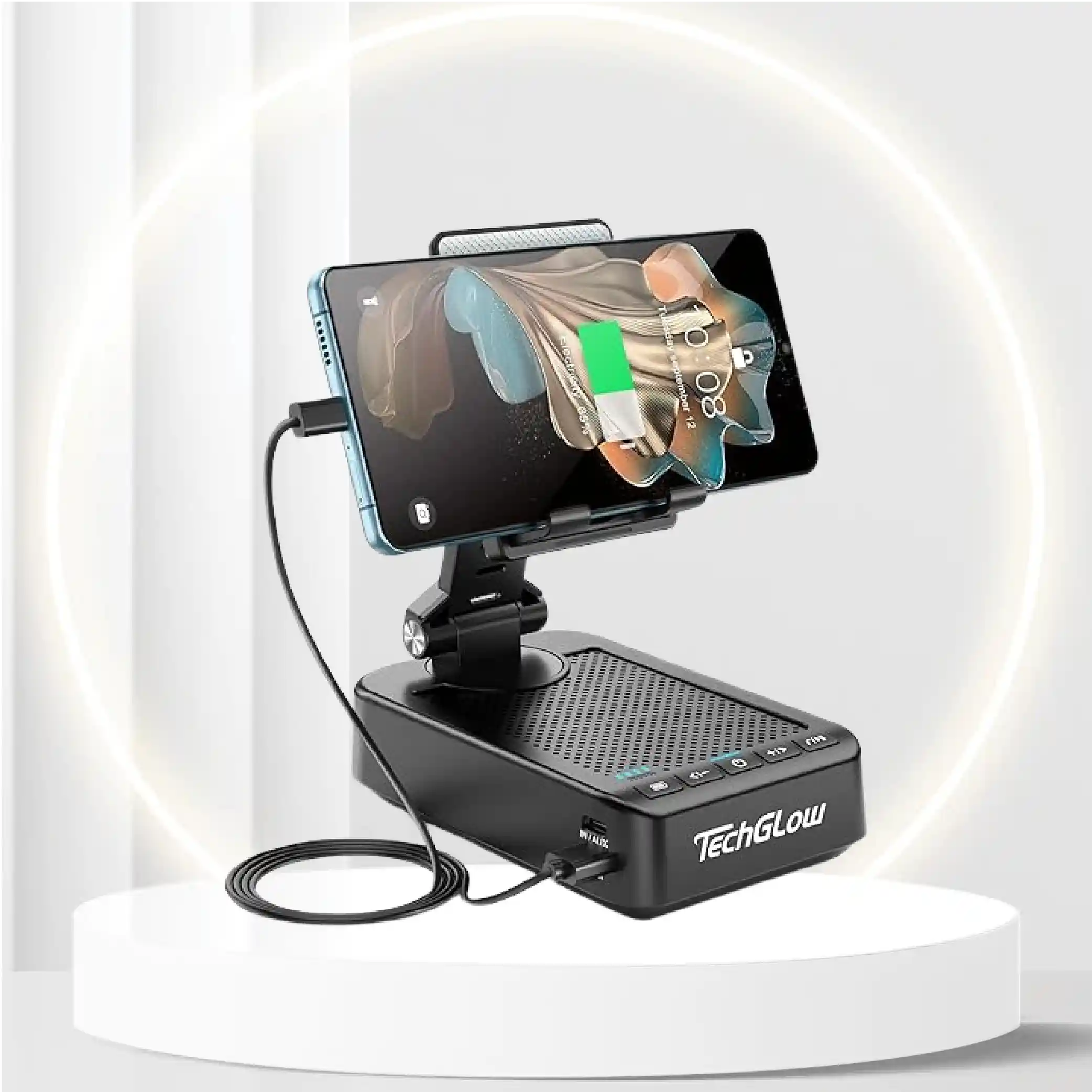 TechGlow Gifts for Men Women Foldable Cellphone Stand with Bluetooth Speaker Power Bank 360Â° Rotatable Phone Stand Birthday Gift Idea for Mom Dad Cool Tech Gifts