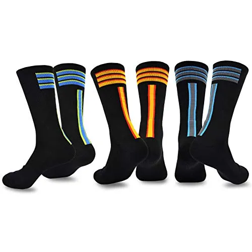 TeeHee Men's Sports Stripes Cotton Half Cushion Crew Socks 3-pair Pack (Black)