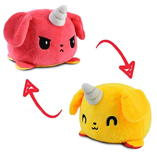TeeTurtle | The Original Reversible Puppicorn Plushie | Red and Yellow | Patented Design Show Your Mood Without Saying a Word!