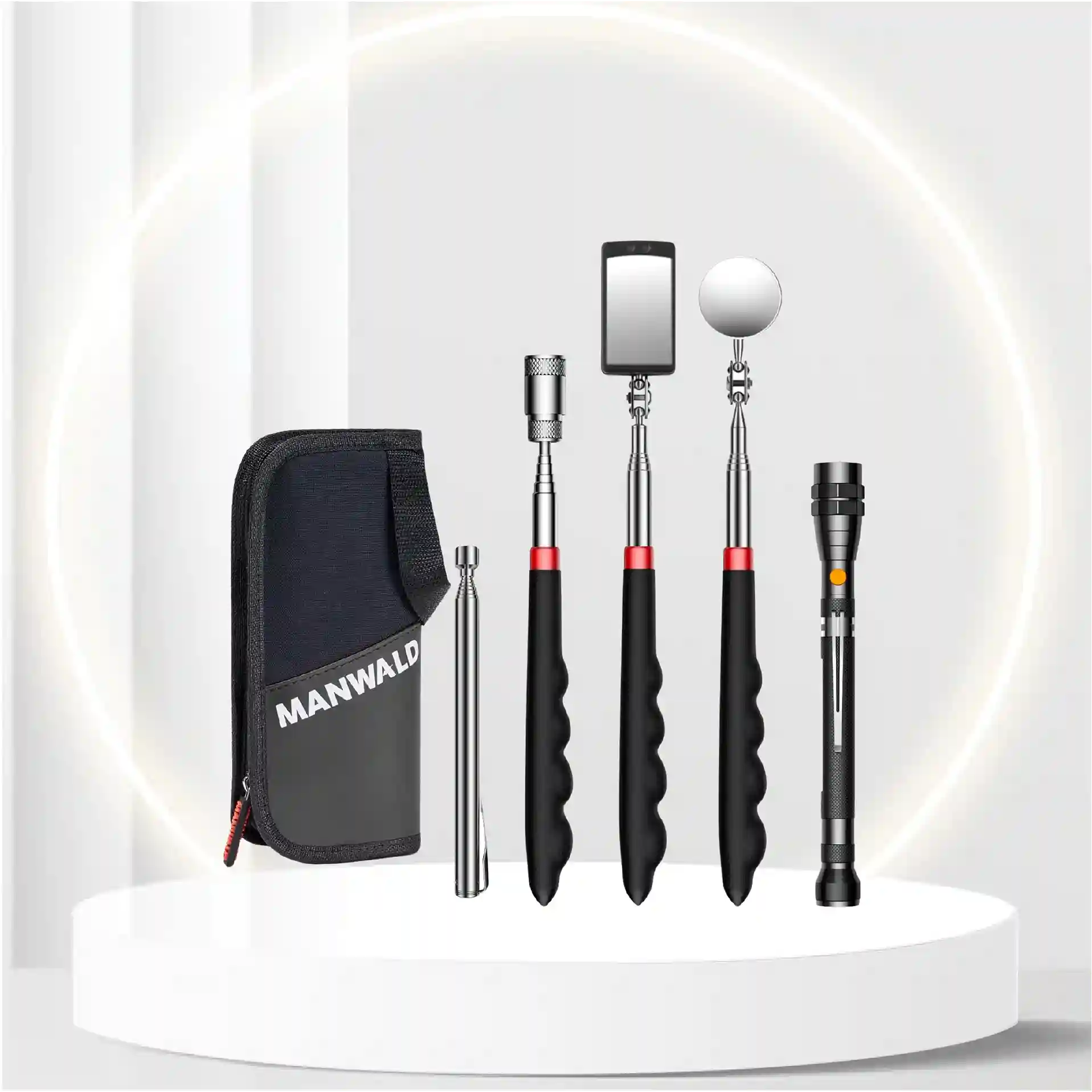 Telescoping Magnetic Pickup Tool Set with Portable Bag, Extendable Flashlight with 360Â° Inspection Mirror, Christmas Gifts Stocking Stuffers for Men, Mechanics, and Handymen, Grey