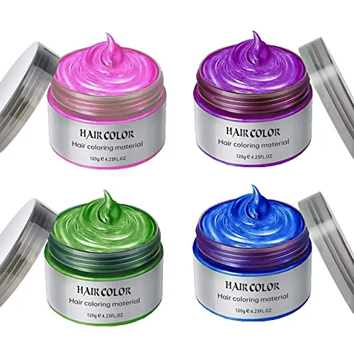 Temporary Hair Color Dye for Girls Kids, Hair Wax Color Girl Toys Gifts for Age 4 5 6 7 8 9 Birthday,Party, Cosplay DIY, Children's Day, Halloween, Christmas (4 Colors- Pink Purple Blue Green)