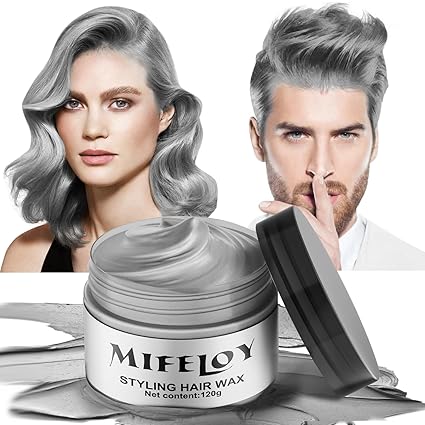 Temporary Silver Gray Hair Spray Color Wax 4.23 oz, Instant Natural Hairstyle Cream Dye, Disposable Coloring Mud for Men Women Youth, Grey Styling Pomades, Party Cosplay DIY Halloween