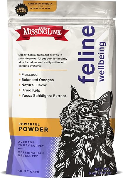 The Missing Link Original All Natural Veterinarian Formulated Superfood Cat Supplement Powder - Balanced Omega 3 & 6 for Healthy Skin & Coat, Immunity & Overall Health - Feline Formula - 6oz