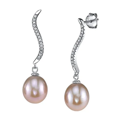 THE PEARL SOURCE 9-10mm Genuine Pink Freshwater Cultured Pearl & Cubic Zirconia Amit Earrings for Women