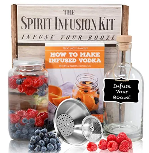 The SPIRIT INFUSION KIT - Infuse Your Booze! 70+ Homemade Flavored Vodka Recipes. Become an Infused Alcohol Cocktail Mixologist using the 110pg Recipe and Instruction Book. Great Gift & Party Hit!