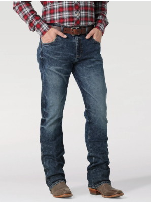 THE WRANGLER RETRO GREEN JEAN: MEN'S SLIM BOOT IN ANTIQUE BLUE