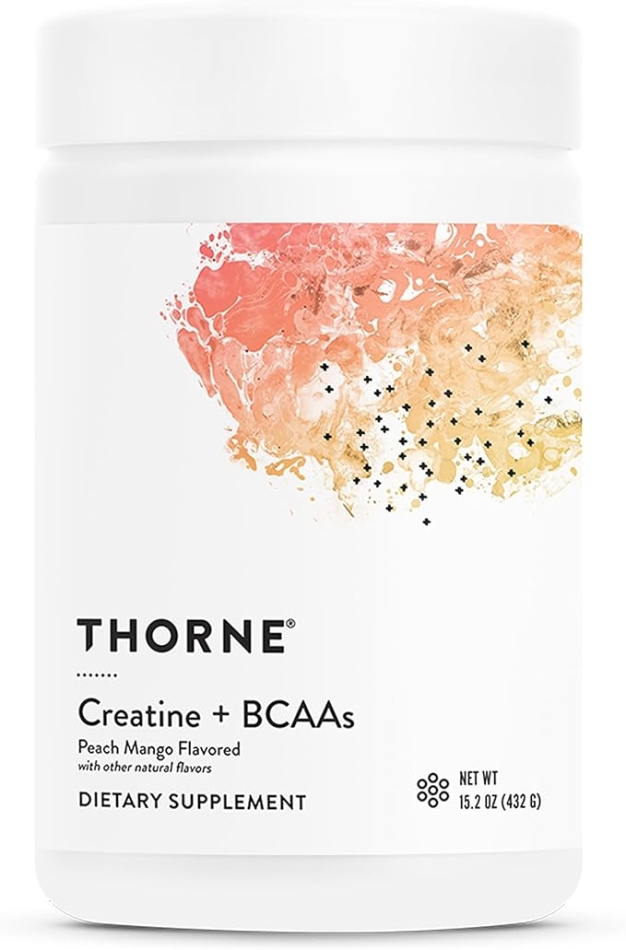 THORNE - Creatine + BCAAs - Micronized Creatine Monohydrate + BCAA Powder - Support for Muscles, Exercise Endurance & Recovery - for Women & Men - Peach Mango - NSF Certified for Sport - 30 Servings
