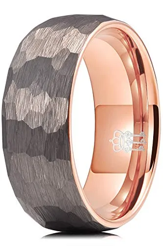 THREE KEYS JEWELRY Men Hammered Wedding Bands Tungsten 8mm Carbide Ring with Jewels Brushed Infinity Unique for Him Grey Size 10