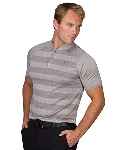 Three Sixty Six Golf Shirts for Men - Dry Fit Collarless Polo Shirts - Lightweight and Breathable, Stripe Design