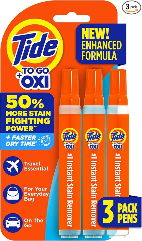 Tide Stain Remover for Clothes, Tide To Go Pen, Instant Stain Remover Pen & Spot Cleaner, Portable & Travel-Friendly, Works on Food & Drink Stains, Fits in Purses & Bags, 3 Count (Pack of 1)