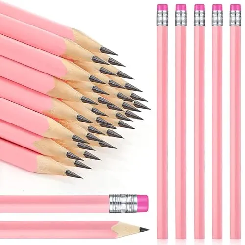 Tinlade 50 Pcs Triangular Grip Pencils Wedding Pencils HB Graphite Pencil Pack Wood Pencils with Eraser for School Drawing Sketching Bridal Baby Shower Office Supplies (Pink)
