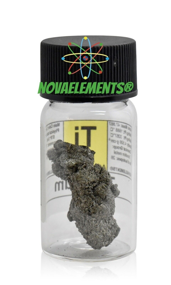 Titanium Metal Sample Shiny Crystalline Piece 1 Gram 99 IN Labeled Glass Vial