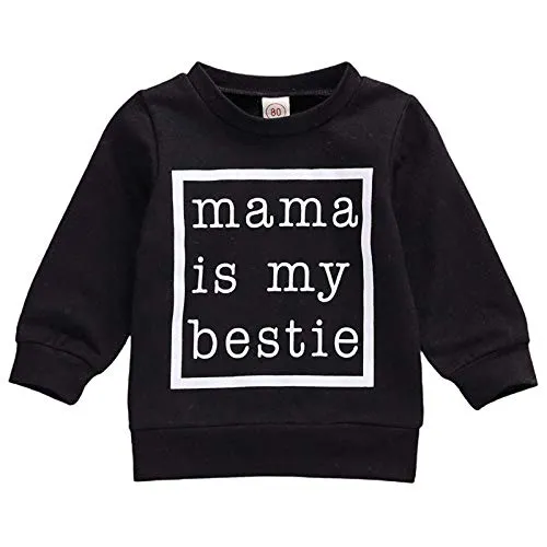 Toddler Baby Boy Girl Crewneck Sweatshirt Top Newborn Love You More Shirt Pullover Long Sleeve Baby Valentine 's Day Clothes (Black Mama is My Bestie, 5-6 Years)