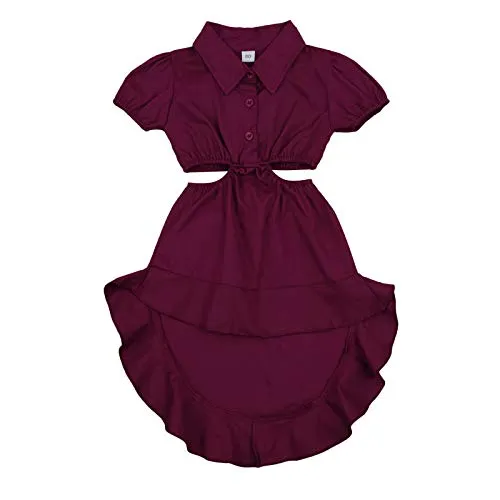 Toddler Baby Girl Dress Summer Short Sleeve Show Waist T-Shirt Top Ruffle Skirt Solid Color One Piece Clothes (Wine Red, 2-3 Years)