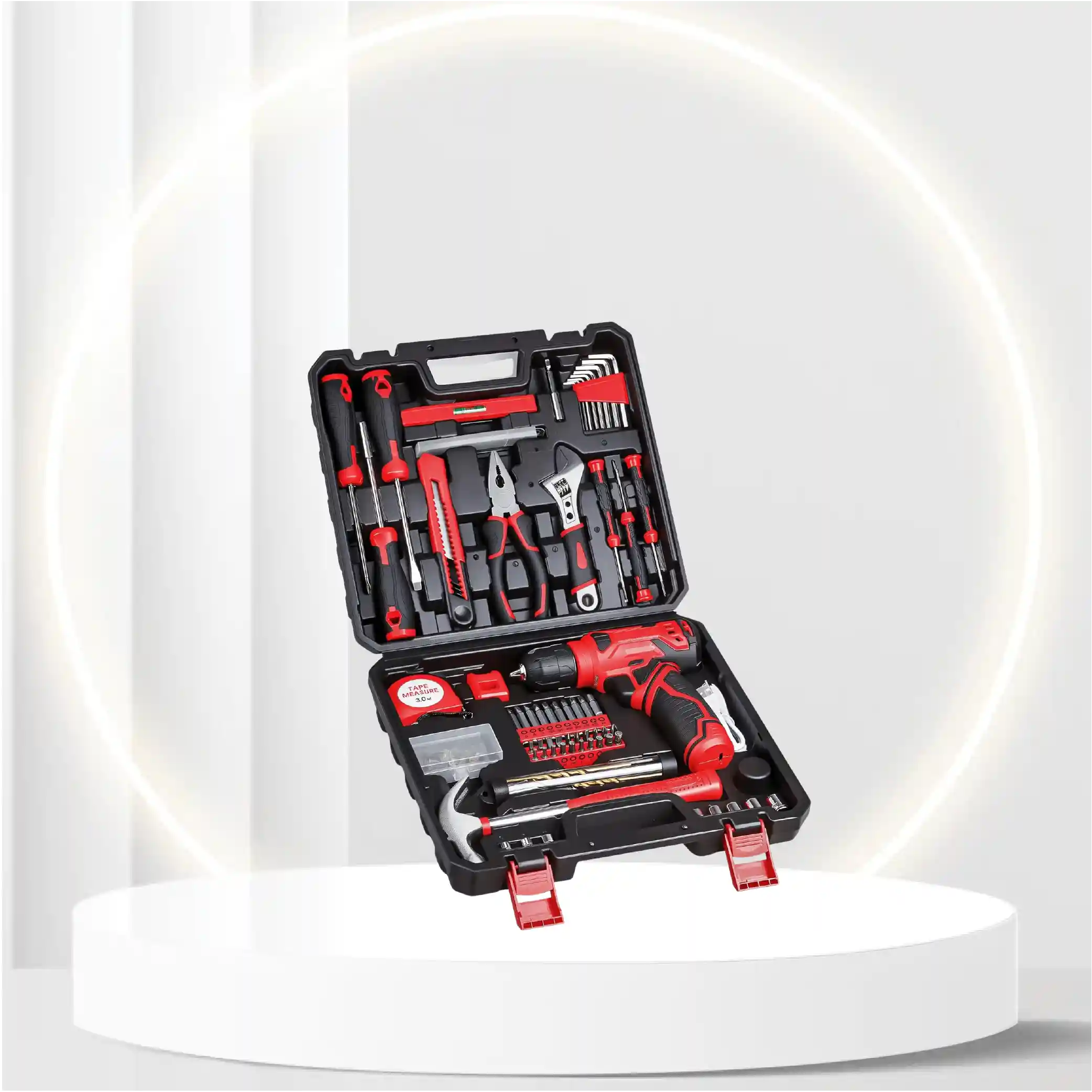 Tool Set - Tool Kit with 8V Cordless Drill, 132 Piece Tool Box with Drill, Home Tool Kits for Men & Women, Hand Drill Set Perfect for Homeowner, Diyer, Handyman - Red