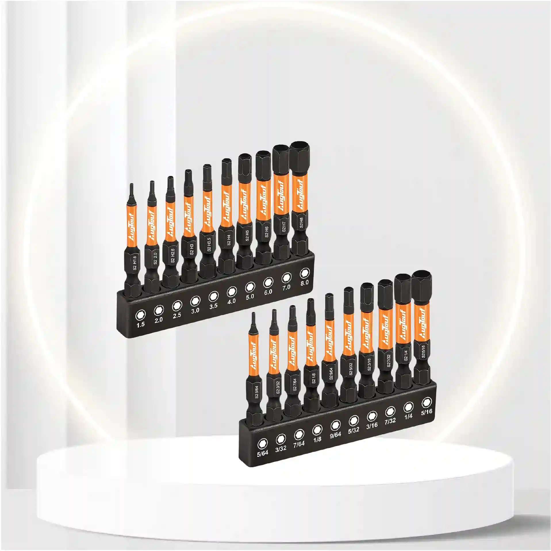 toolant Impact Hex Head Allen Wrench Drill Bit Set 20pcs (Metric&SAE), 1/4â Hex-Shank S2 Steel Hex Bits Set, CNC Machined Tips with Magnetism, 2â Long with Storage Box