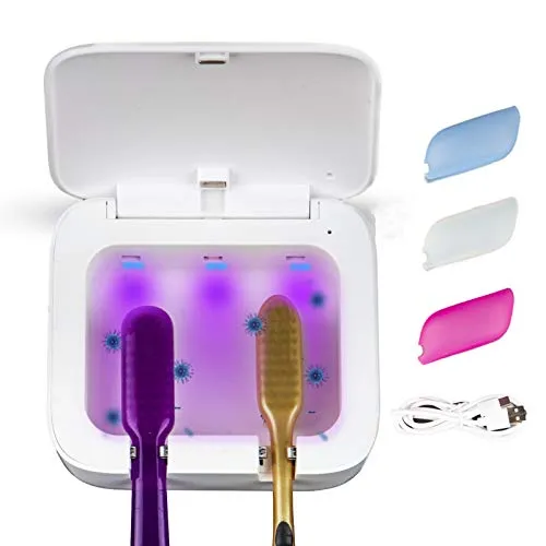 Toothbrush Cleaner, Portable Toothbrush Travel Case with 3-Pack Toothbrush Covers, Wall Mounted Rechargeable Toothbrush Holder in Bathroom, Travel and Home