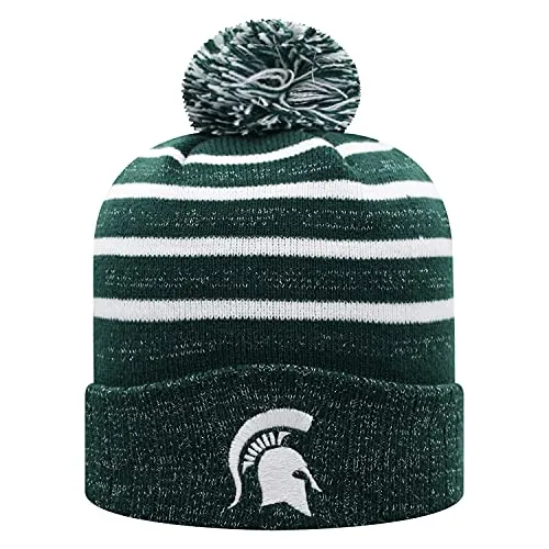 Top of the World NCAA Michigan State Spartans Unisex Shimmerling Team Color Pom Cuffed Knit, Dark Green, OSFM