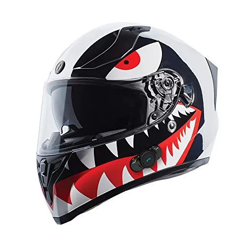 TORC T15B Bluetooth Integrated Full Face Motorcycle Helmet With Graphic (T15B Chrome Flying Tiger, X-Large)