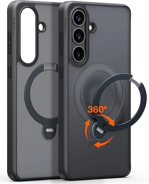 TORRAS Ostand Q3 Spin for Samsung Galaxy S26 Case, 360 Magnetic Stand, Fit for MagSafe, 4X Military-Grade Shockproof, Built-in Kickstand, Slim Phone Case for Samsung Galaxy S26 Case, Black