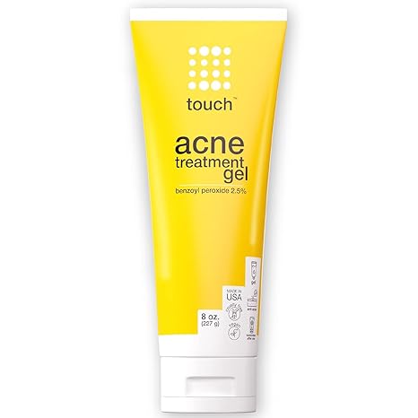 Touch Benzoyl Peroxide 2.5% Acne Treatment Gel Cream - Pimples and Cystic Acne Spot Treatment & Daily Face and Back Medication for Adults & Teens ï¿½ Goes on Clear Lightweight & Non-Drying - Large 8 oz.