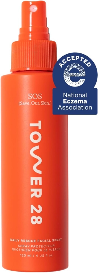 Tower 28 SOS Daily Rescue Facial Spray for Sensitive Skin, Hypochlorous Acid Spray Helps Reduce Redness and Breakouts, Full Size Toner for Face, 4 FL Oz