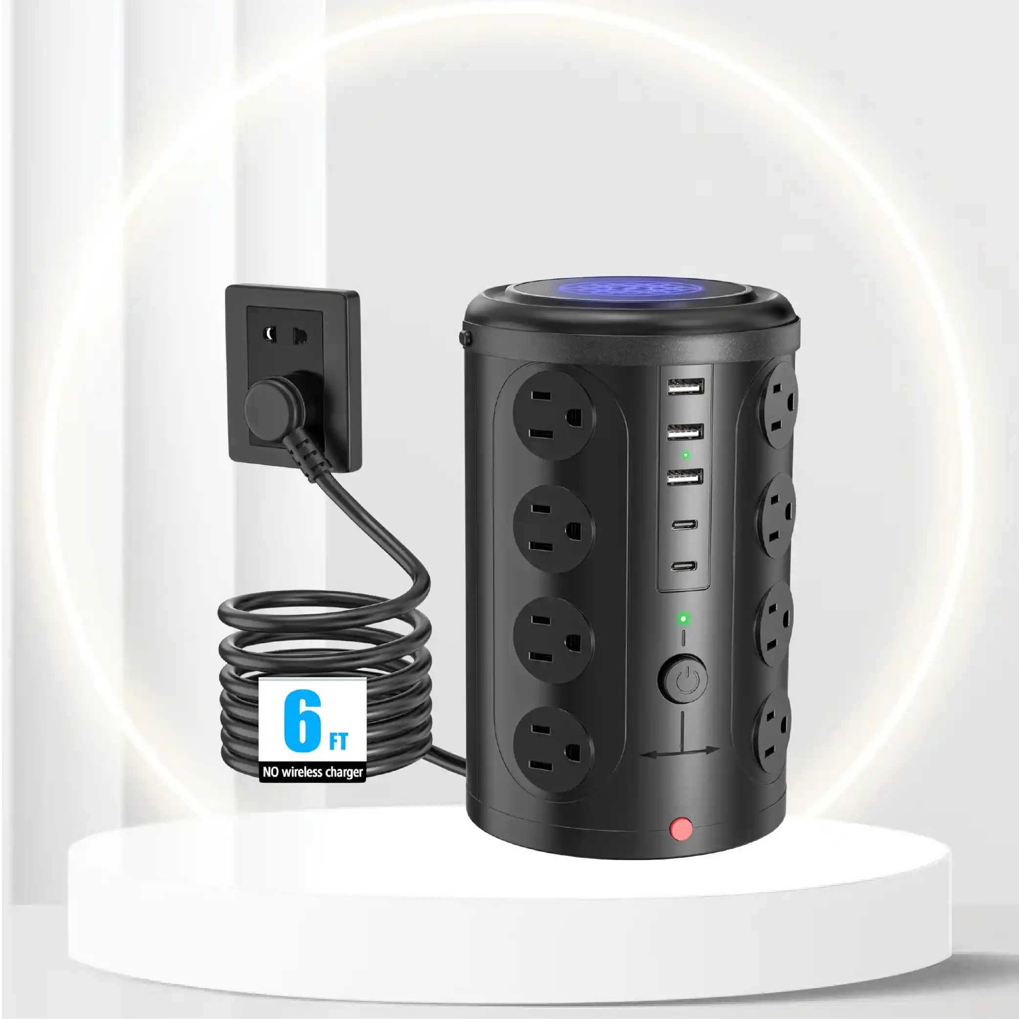 Tower Power Strip Surge Protector with 16 Outlets and 5 USB Ports (2 USB-C), 6FT Extension Cord with Multiple Outlets,Heavy Duty Charging Station,Home Office Dorm Room Essentials. No Wireless Charging
