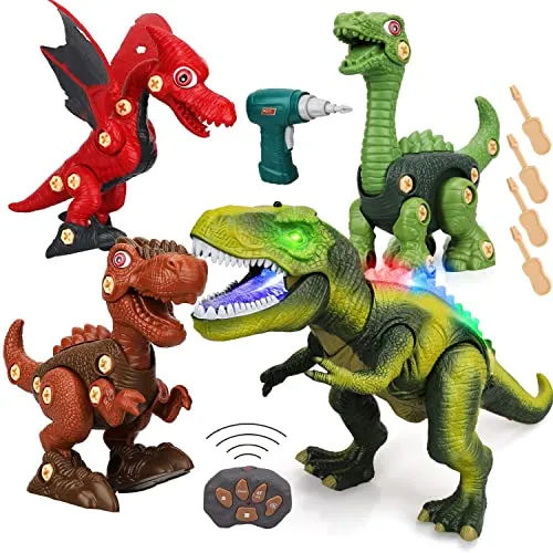 Toy Life Remote Control Dinosaur Toys for Kids 3 4 5 6 7+ Light Up & Realistic Roaring Sound & Take Apart Dinosaur Toys for Kids 3-5 - Dinosaur Take Apart Toys with Electric Drill for Boys