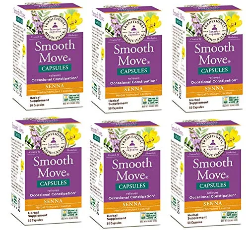 Traditional Medicinals Smooth Move Senna Laxative Capsules, Natural Herbal Constipation Relief, 50 Capsules (Pack of 6)