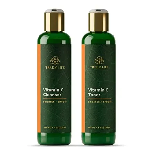 Tree of Life Brightening and Rejuvenating Facial Cleanser and Toner Combo with Vitamin C + E, 4 Fl Oz