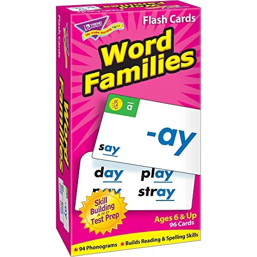 TREND ENTERPRISES: Word Families Skill Drill Flash Cards, Content-Rich Cards to Practice and Master, Great for Skill Building and Test Prep, 96 Cards Included, Ages 6 and Up