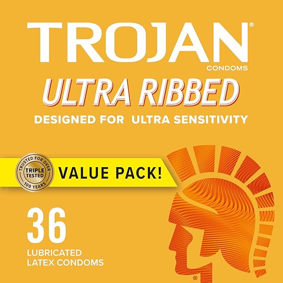 TROJAN Condoms Ultra Ribbed for Ultra Stimulation, 36 Count Pack