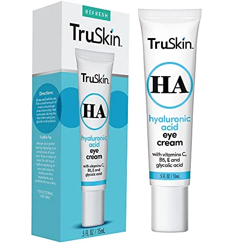 TruSkin Hyaluronic Acid Eye Cream, Anti-Aging Treatment for Under Eyes with Super Blend including Vitamin C, Vitamin B5, Vitamin E and Glycolic Acid, Best for Dark Circles, Fine Lines and Wrinkles