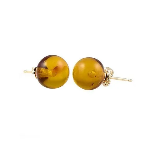 Trustmark 14K Yellow Gold 4mm Natural Baltic Honey Amber Ball Stud Post Earrings, Anya