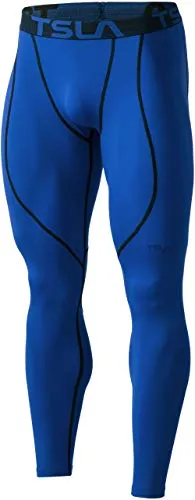 TSLA Men's Thermal Compression Pants, Athletic Sports Leggings & Running Tights, Wintergear Base Layer Bottoms, Heatlock Athletic(yup53) - Blue, Medium
