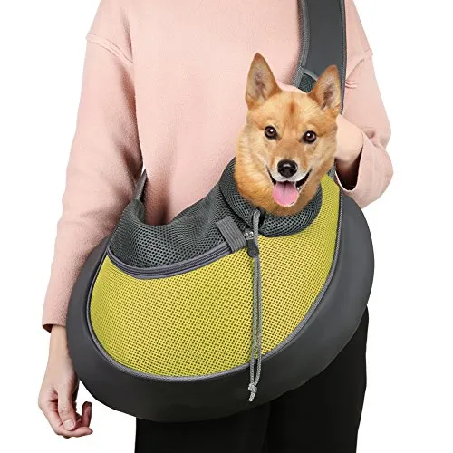 TTWO Pet Sling Carrier Bag, Hand-free Dog Cat Outdoor Travel Shoulder Bag with Adjustable Strap& Zipper(L, Yellow)