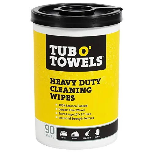 Tub O' Towels TW90 Heavy-Duty 10 x 12 Size Multi-Surface Cleaning Wipes, (10 x 12 wipes) Per Canister, Pack of 1, 90 Count Total