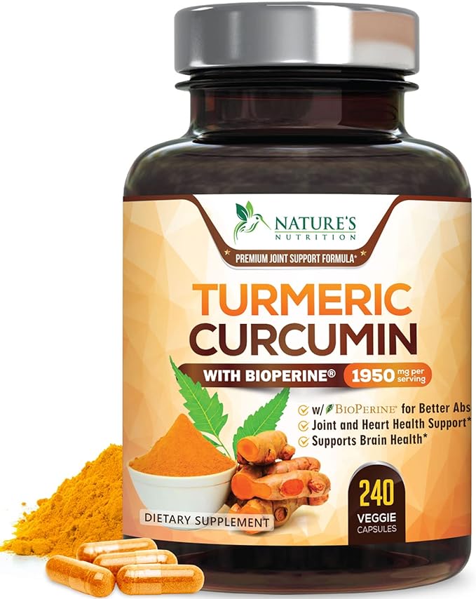 Turmeric Curcumin with BioPerine 95% Standardized Curcuminoids 1950mg - Black Pepper Extract for Max Absorption, Nature's Joint Support Supplement, Herbal Turmeric Pills, Vegan Non-GMO - 240 Capsules